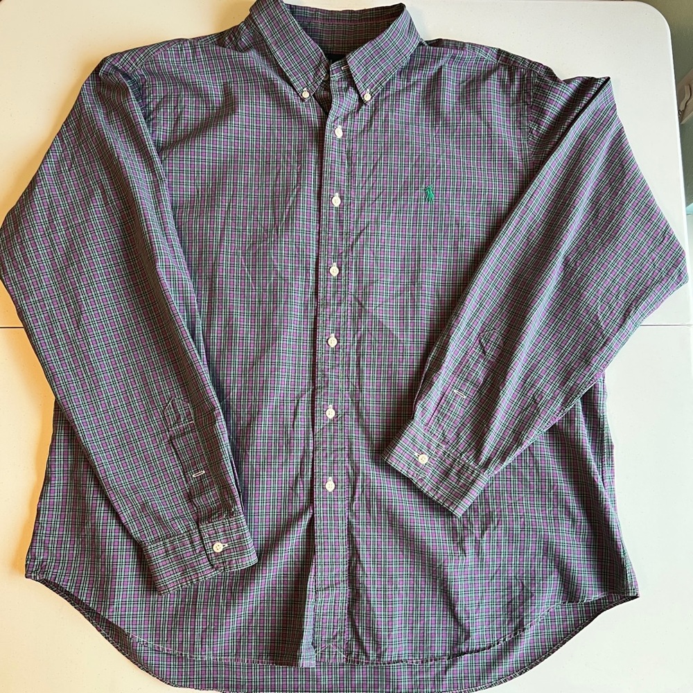 Ralph Lauren Green and Purple Checkered Plaid Button Up Shirt Size XXL